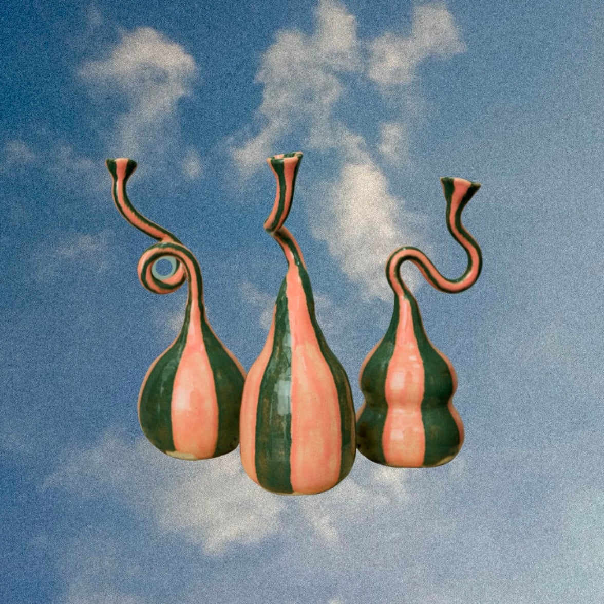 Green | Pink Twist Neck Vase Trio