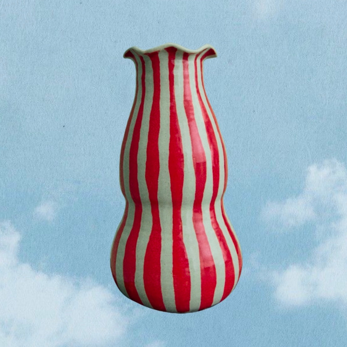 Red | Cream Tall Wiggle Vase