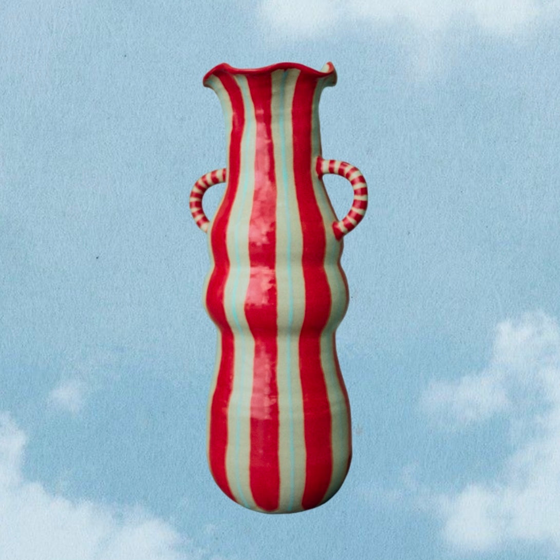 Red | Cream | Blue Tall Handled Vase